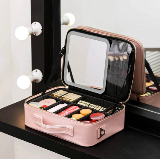 Travel Makeup Bag with LED MIrror